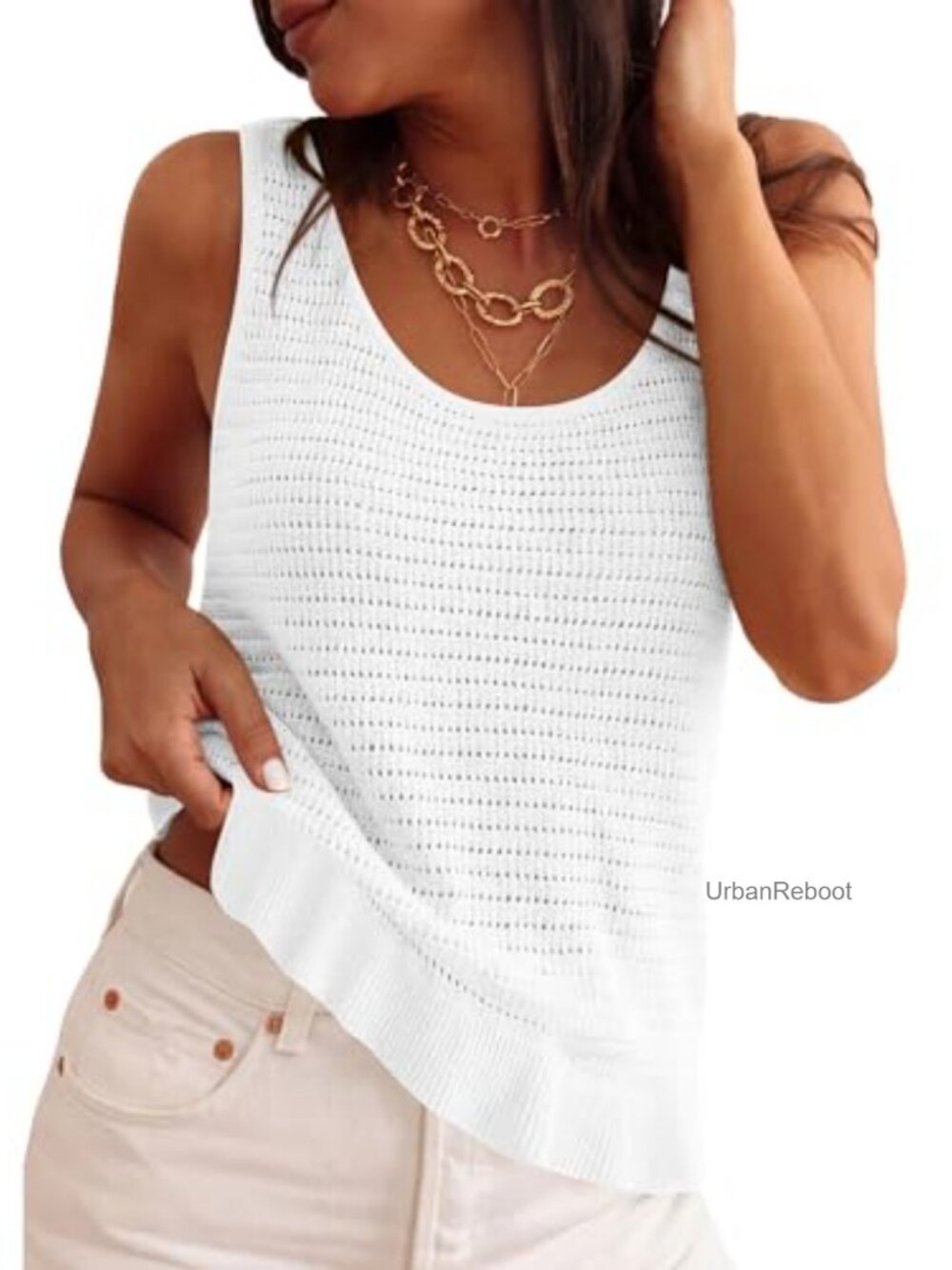 Women's Crochet Knit Tank Top Sleeveless Scoop Neck Boho Summer